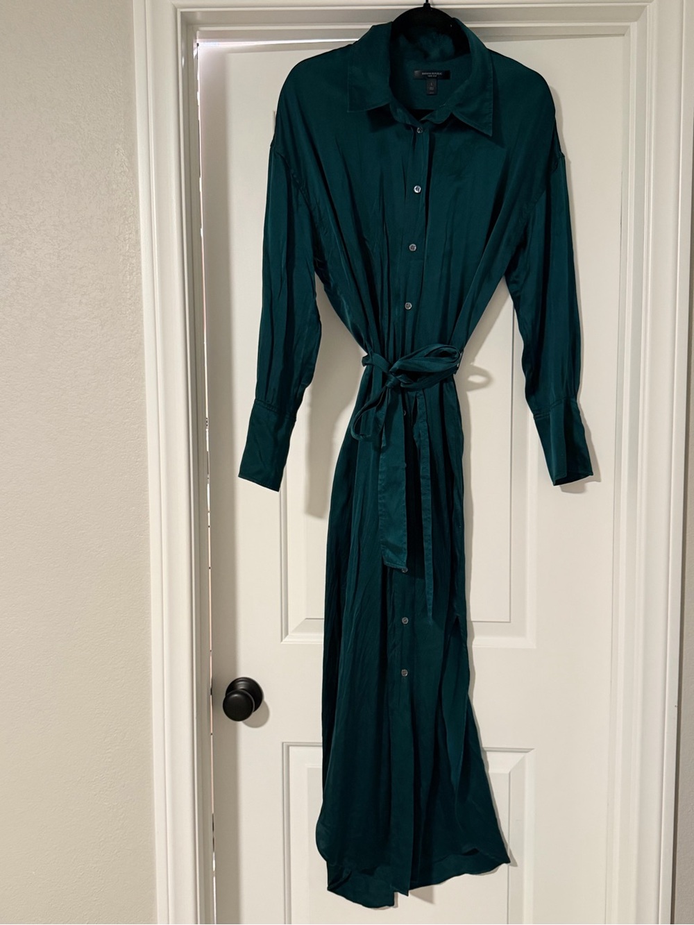 Banana Republic Teal Maxi Shirt Dress with Tie Waist